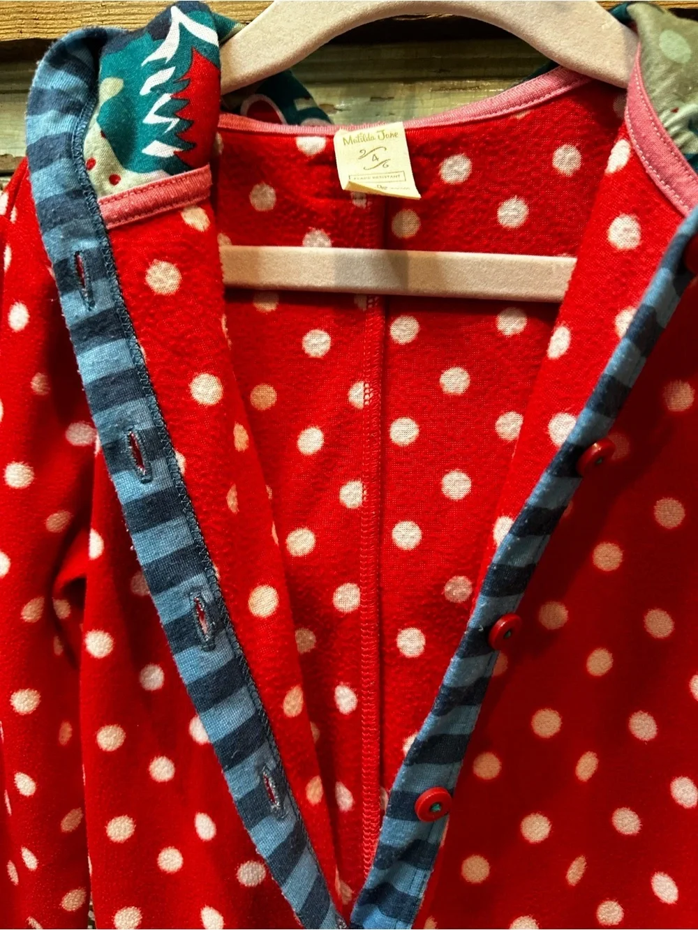 Matilda Jane Bear Hood Children’s Red Polka Dot Pajama Onesie Pajama Outfit